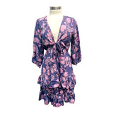 Printed Polyester Short Dress with Front Tie (3437)