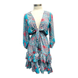 Printed Polyester Short Dress with Front Tie (3437)