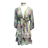 Printed Polyester Short Dress with Front Tie (3437)