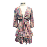Printed Polyester Short Dress with Front Tie (3437)