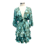 Printed Polyester Short Dress with Front Tie (3437)