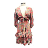 Printed Polyester Short Dress with Front Tie (3437)