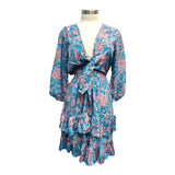 Printed Polyester Short Dress with Front Tie (3437)