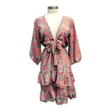 Printed Polyester Short Dress with Front Tie (3437)