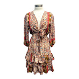 Printed Polyester Short Dress with Front Tie (3437)