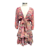 Printed Polyester Short Dress with Front Tie (3437)