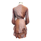 Printed Polyester Short Dress with Front Tie (3437)