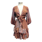 Printed Polyester Short Dress with Front Tie (3437)