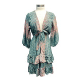 Printed Polyester Short Dress with Front Tie (3437)