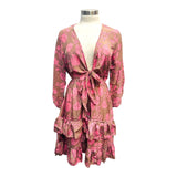Printed Polyester Short Dress with Front Tie (3437)