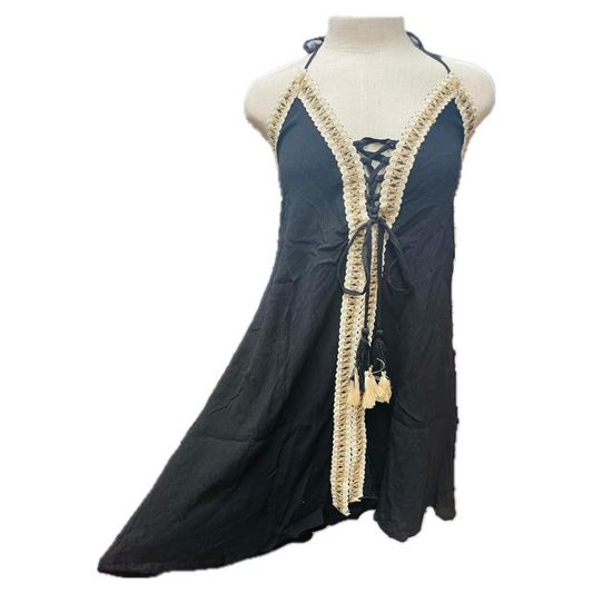 karma highway halter dress Karma Highway Floral Halter Maxi Dress Green Magenta Tassel Tie Back One Size